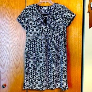 Gap Gloria S smocked trapeze mini dress black white circle print cap sleeve EUC